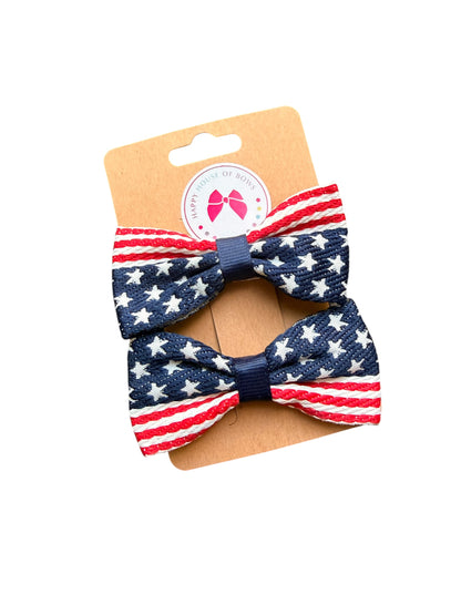 Patriotic Hair Bows - Navy & Red Stripes | 4th of July & Memorial Day Hair Clips