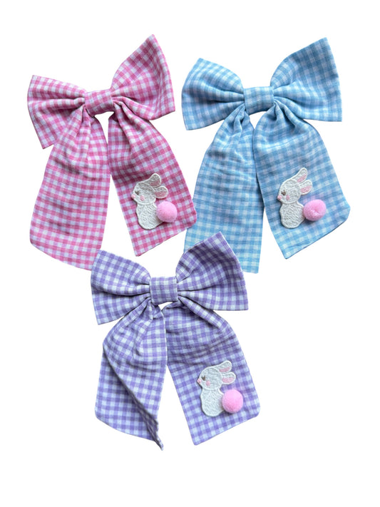 Gingham Bunny Hair Bows - Easter Bow with Alligator Clip