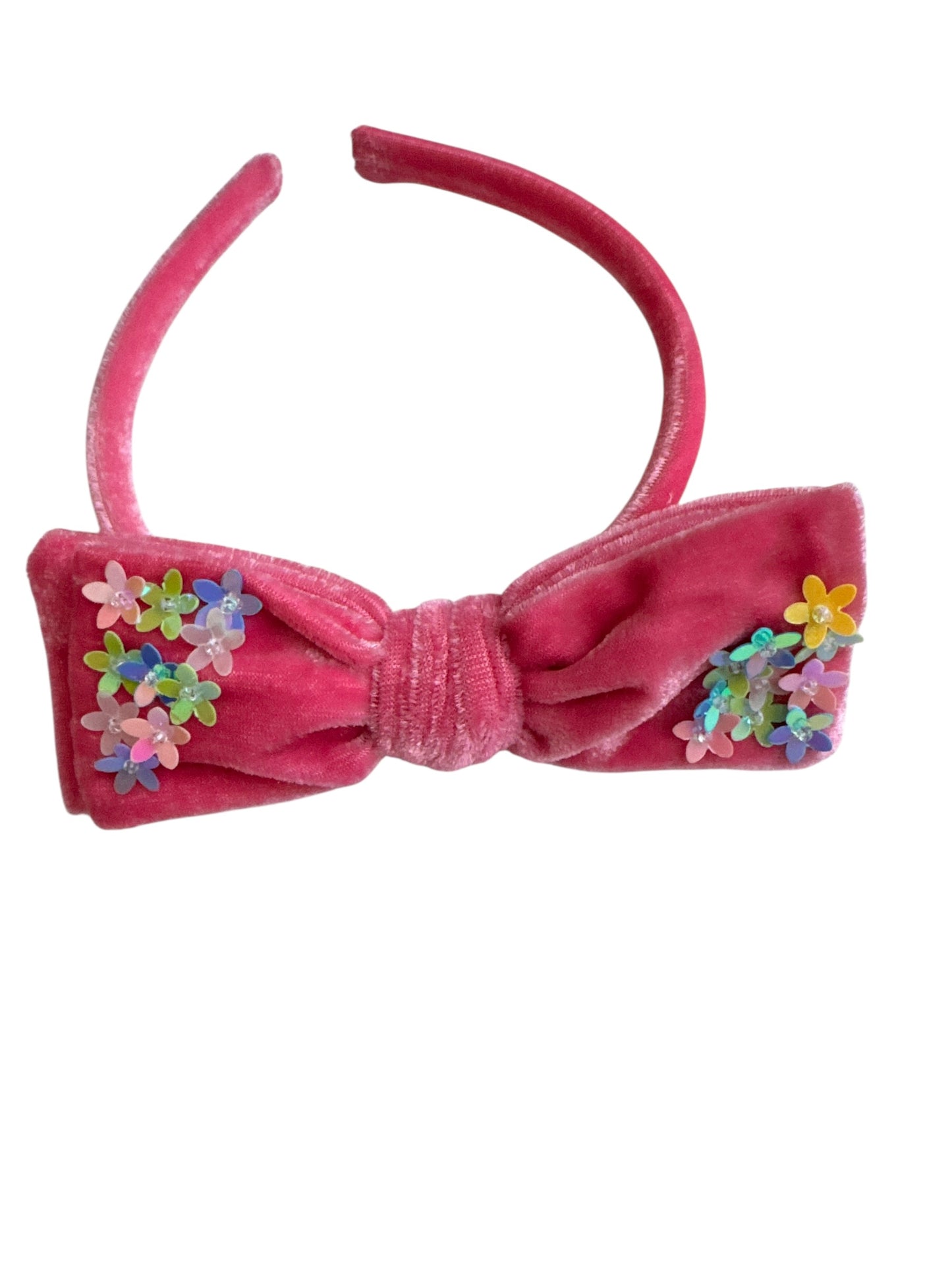 Velvet Bow Headband with Sequin Flowers - Girls & Women Hair Accessory