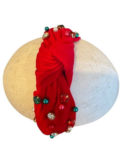 Pearl & Rhinestone Christmas Holiday Headband - Festive Holiday Hair Accessories for Girls & Women
