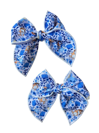 Bluey Floral Hair Bow for Girls - Blue Dog Hair Bow