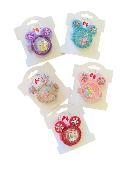 Mouse Snowflake Shaker Clips - Christmas Interactive Hair Clips with Confetti