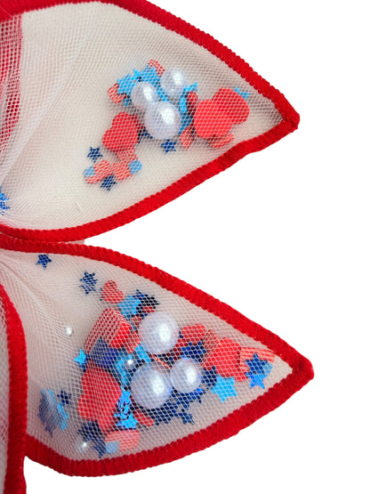 Flags & Hearts Shaker Hair Bows – Patriotic 4th of July Alligator Clip