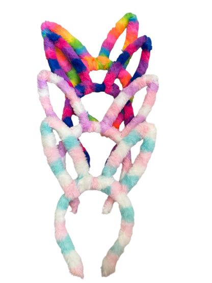 Easter Bunny Ear Headband - Fuzzy Striped Headband for Girls & Kids