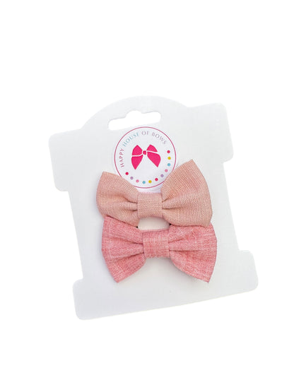 *Mini Pink Linen Baby Clips