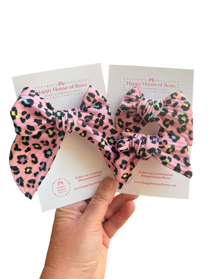 Hot Pink Leopard Print Hair Bow – Girls Hair Bow with Alligator Clip