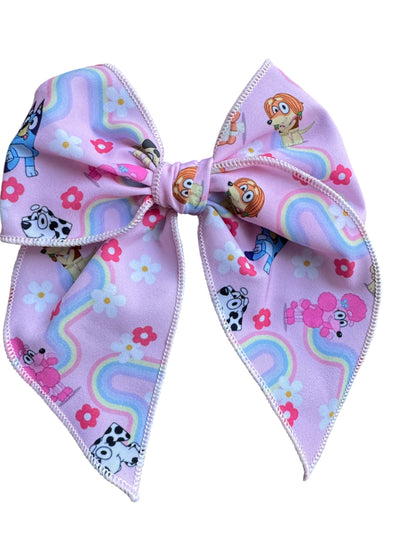 Bluey Hair Bow for Girls - Blue Dog Rainbow Bow