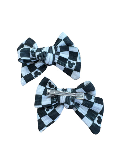 Black Checkered Mouse Hair Bow - Hair Bow for Girls