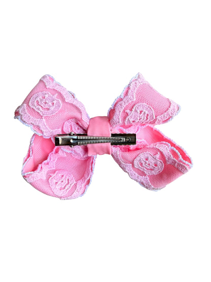 Pink Pumpkin Lace Boutique Hair Bow – Halloween Bow for Girls