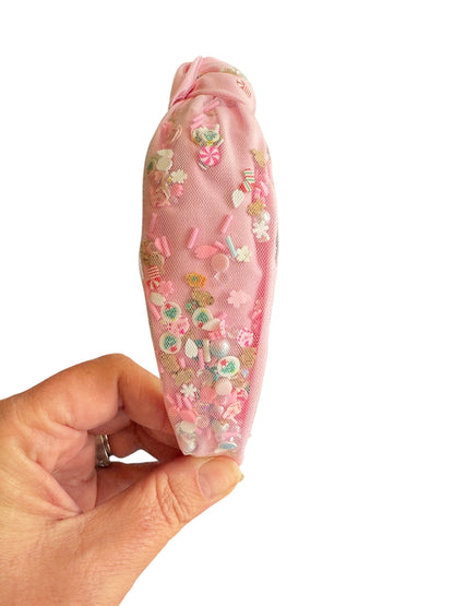 Pink Christmas Shaker Headband - Peppermint Knotted Headband