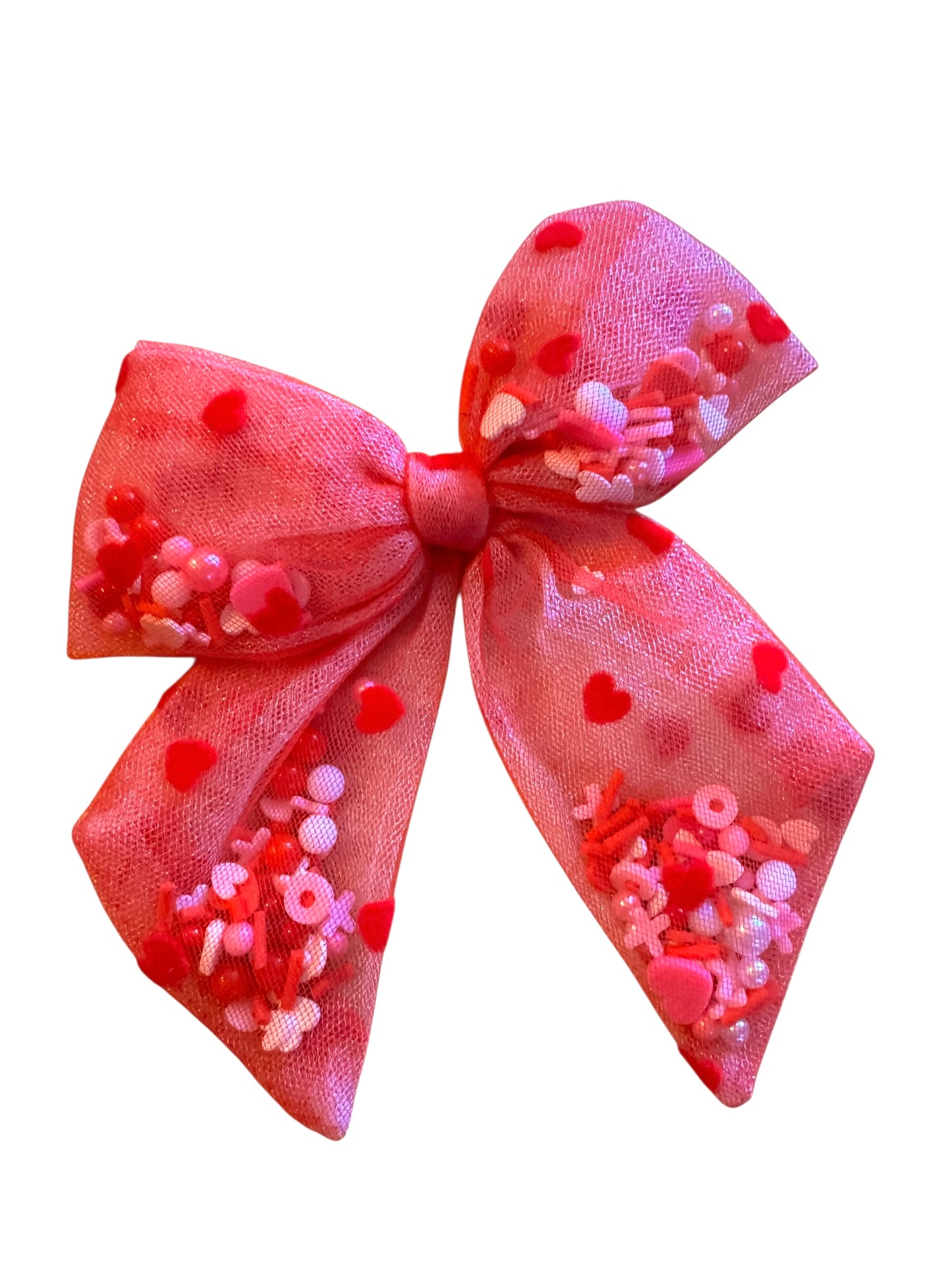 Red & White Shaker Hair Bows - Confetti Bows for Girls
