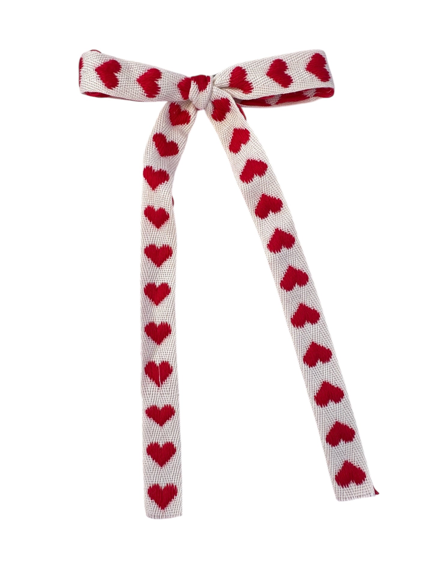 Red Heart Long Tail Hair Bows - Valentine's Day Hair Bows for Girls