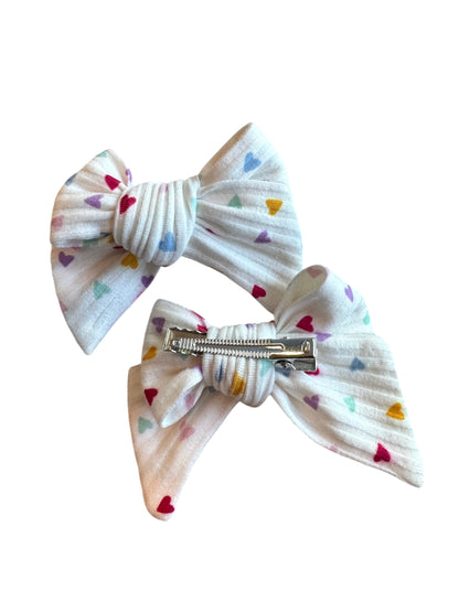 Rainbow Hearts Hair Bow - Valentine's Day Hair Bow for Girls
