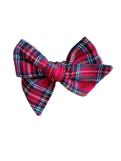 Holiday Red Flannel Hair Bow - Red Plaid Christmas Bow for Girls