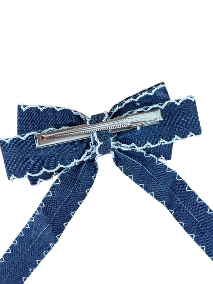 *Denim Long Tail Hair Bow