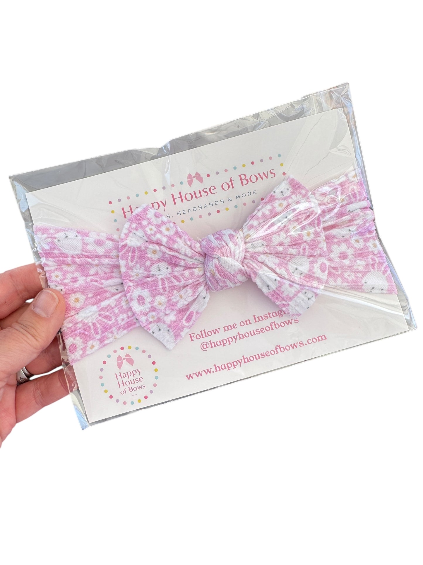 Bunny Nylon Bow Headband for Newborns - Soft Stretchy Baby Girl Headband