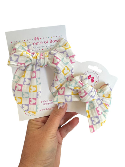 Checkered Mouse Hair Bow | Magical Park Hair Accessories for Girls | Kids Character Bows