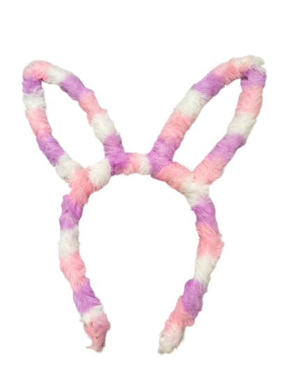 Easter Bunny Ear Headband - Fuzzy Striped Headband for Girls & Kids
