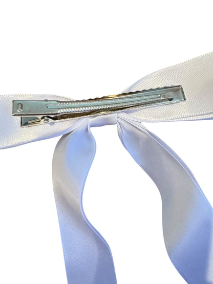 Double Streamer Satin Hair Bow - Elegant Ribbon Bow with Alligator Clip
