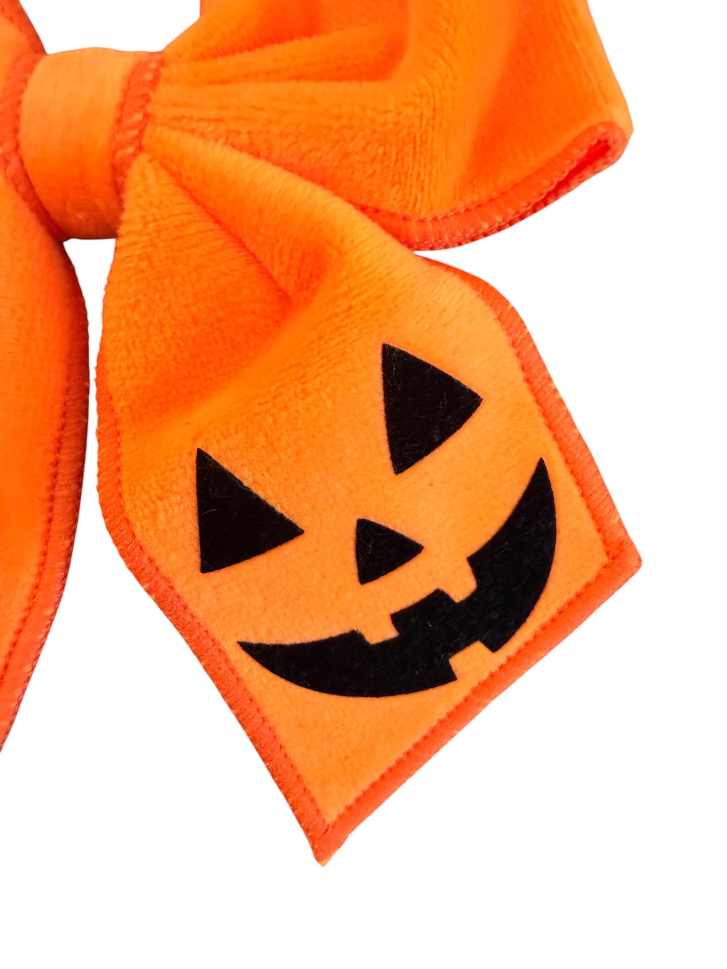 Velvet Pumpkin Jack-O-Lantern Sailor Hair Bow – Halloween Bow for Girls