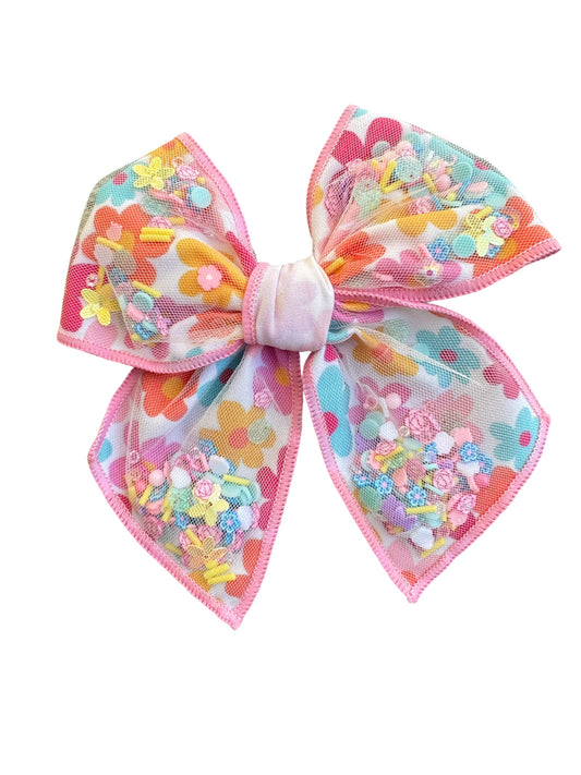 Spring Flower Shaker Hair Bow for Girls - Floral Confetti Alligator Clip