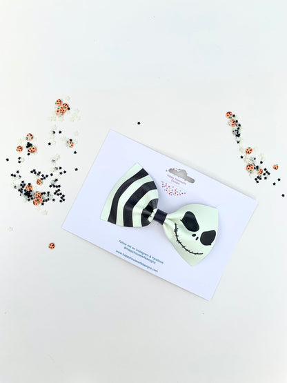jack skeleton faux leather hair bow