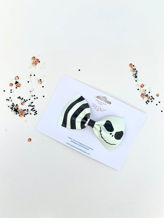 jack skeleton faux leather hair bow