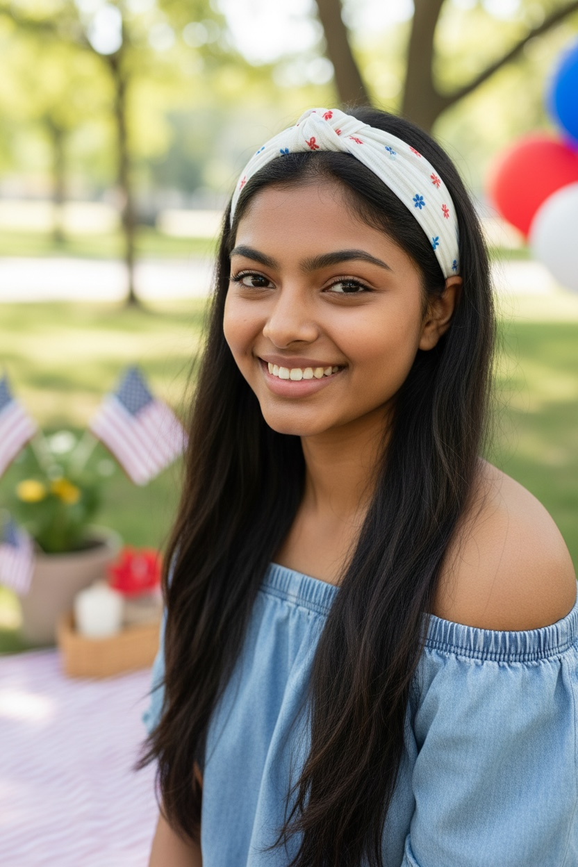 4th of July Bows & Flowers Headband – Patriotic Hair Accessory for Girls & Women