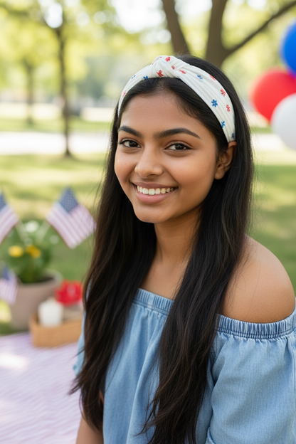 4th of July Bows & Flowers Headband – Patriotic Hair Accessory for Girls & Women