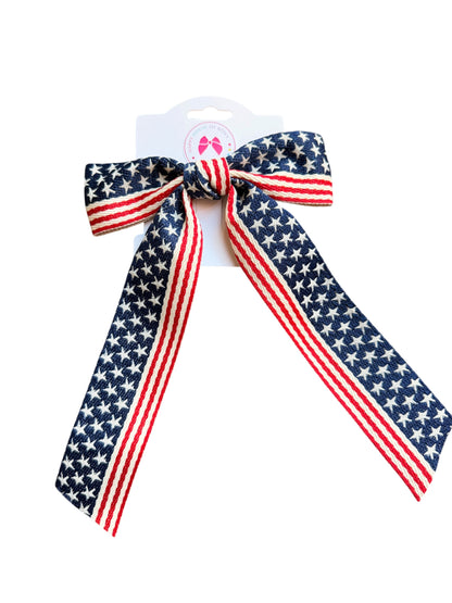 Patriotic Hair Bows - Navy & Red Stripes | 4th of July & Memorial Day Hair Clips