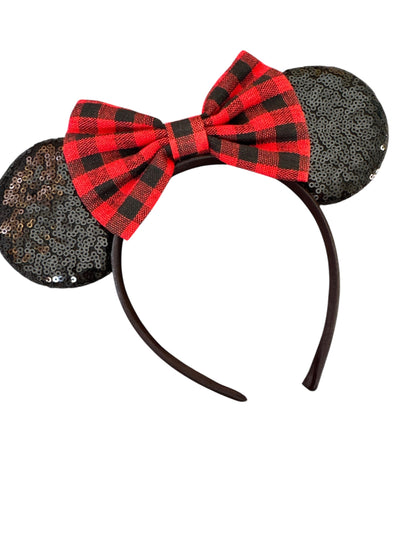 Buffalo Plaid Holiday Mouse Ears Headband - Christmas Mouse Ear Headband
