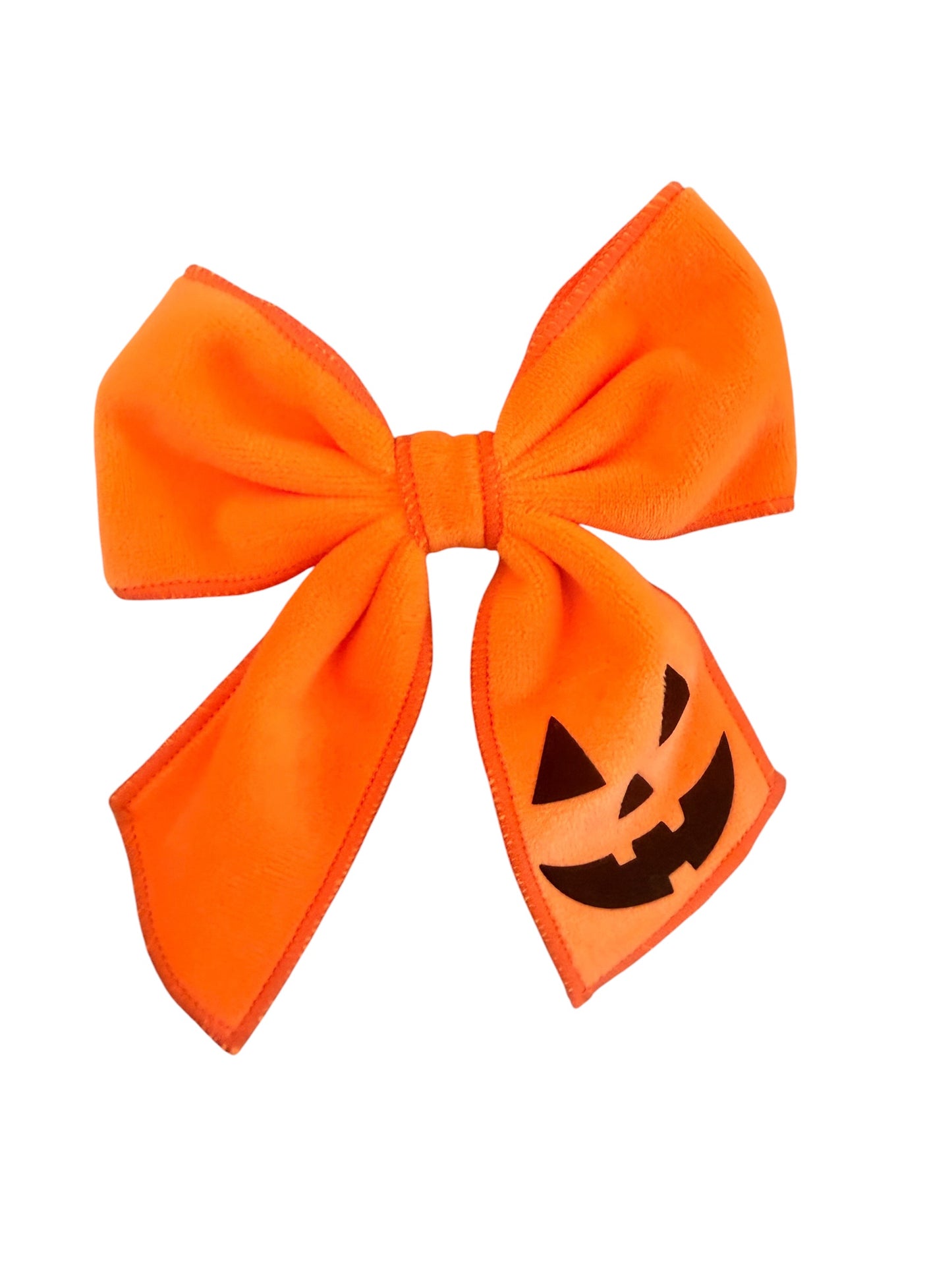 Velvet Pumpkin Jack-O-Lantern Sailor Hair Bow – Halloween Bow for Girls