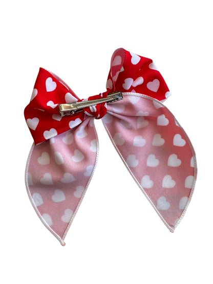 Red and White Hearts Hair Bows - Valentine's Day Hair Bows for Girls