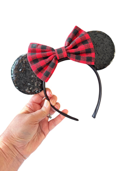 Buffalo Plaid Holiday Mouse Ears Headband - Christmas Mouse Ear Headband