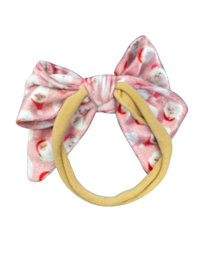 Pink Velvet Santa Hair Bows - Christmas Holiday Clips & Headbands