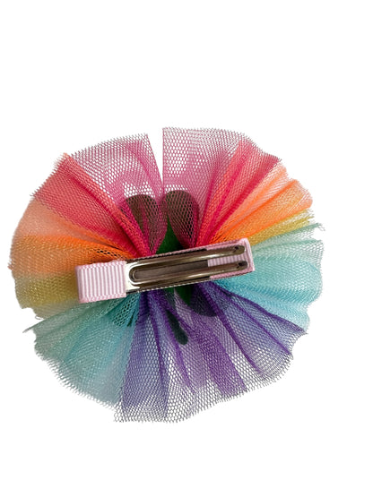 St. Patrick's Day Rainbow Shamrock Hair Bow - Tulle Alligator Clip