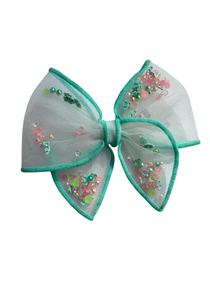 Seashell Shaker Hair Bows - Ocean Glitter Bow for Girls