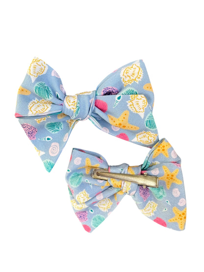 *Blue Seashells Hair Bows