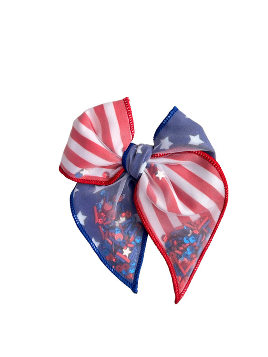 Patriotic Shaker Hair Bows – Stars & Stripes 4th of July Alligator Clip