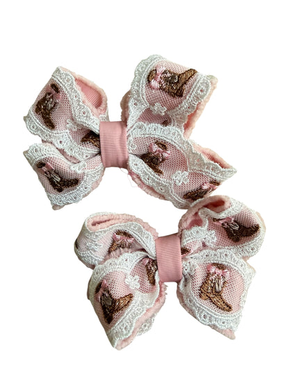 Pink Cowboy Boot Lace Boutique Hair Bow for Girls