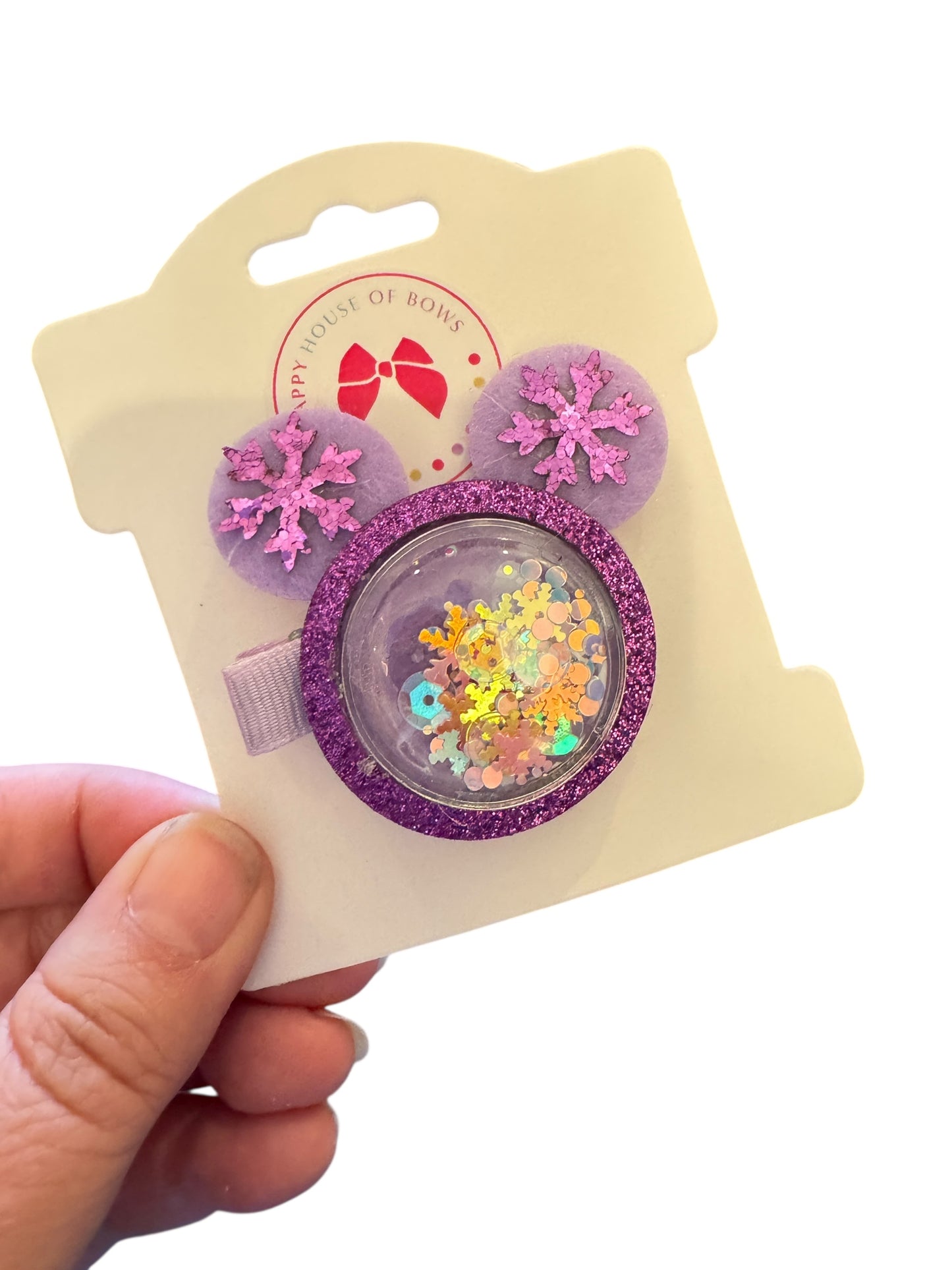 Mouse Snowflake Shaker Clips - Christmas Interactive Hair Clips with Confetti