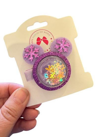Mouse Snowflake Shaker Clips - Christmas Interactive Hair Clips with Confetti