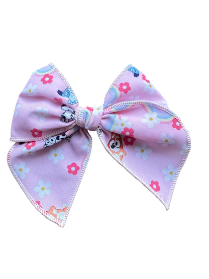 Bluey Hair Bow for Girls - Blue Dog Rainbow Bow