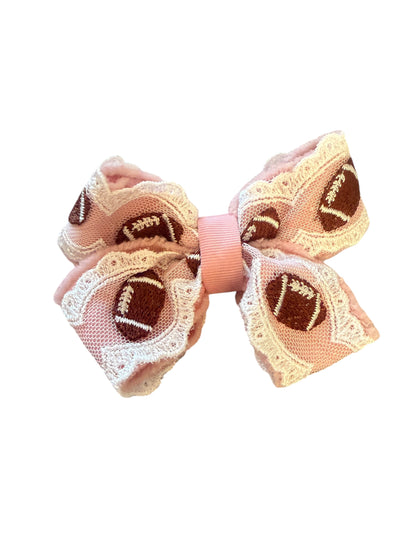 Pink Football Lace Boutique Hair Bow for Girls