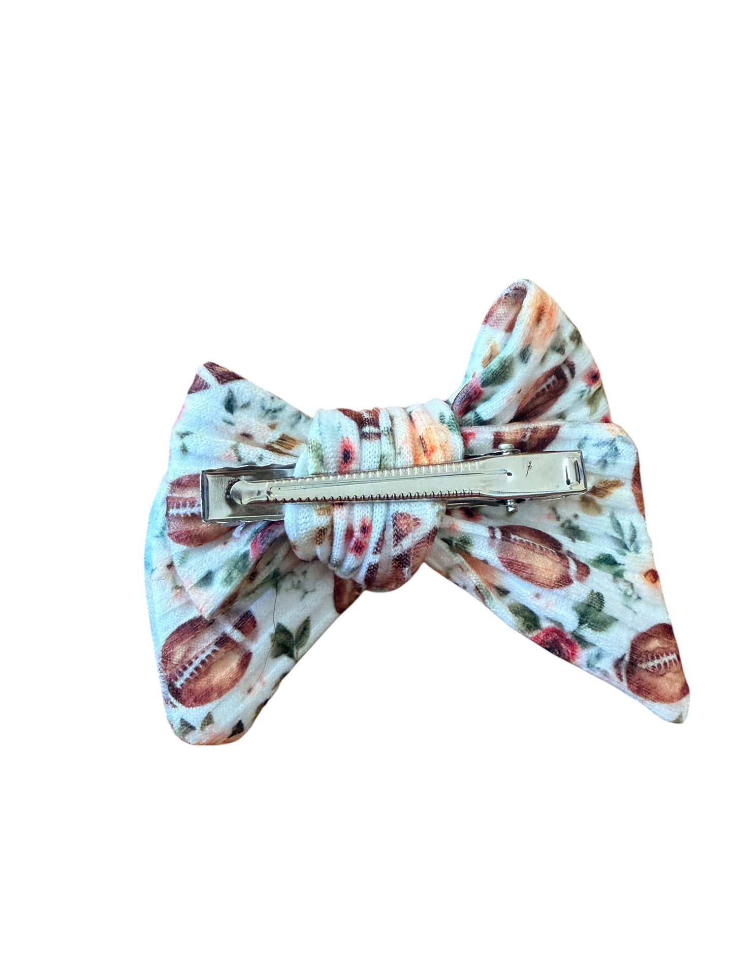Cream Floral Football Hair Bows on Clip