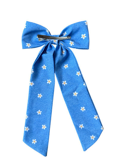 Denim Daisy Hair Bows for Girls – Large Floral Bows with Alligator Clip
