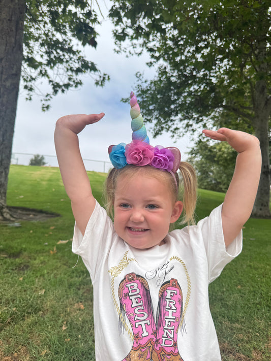 Pastel Rainbow Unicorn Headband for Girls – Rainbow Horn with Floral Accents