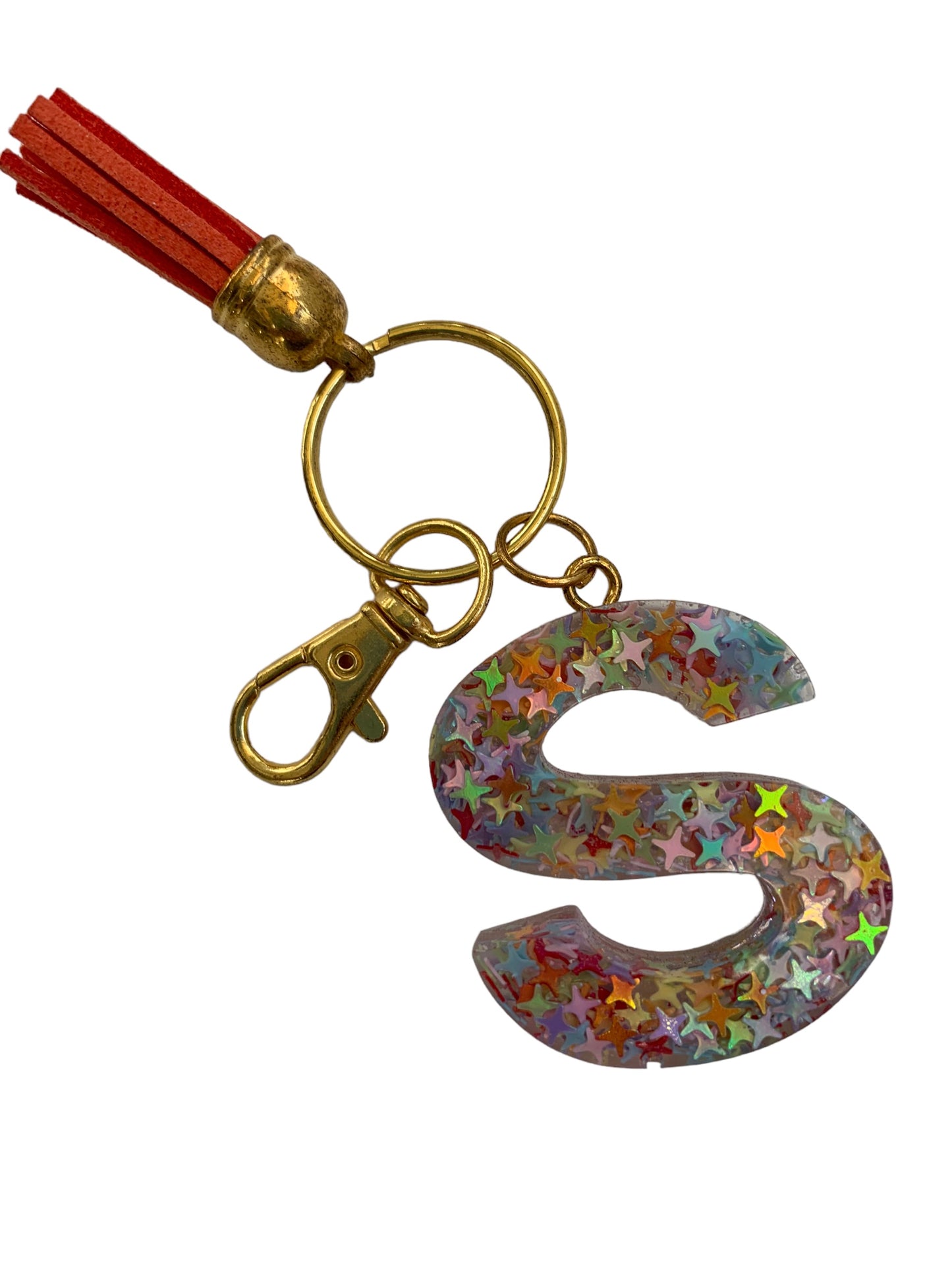 Rainbow Stars Resin Letter Keychains