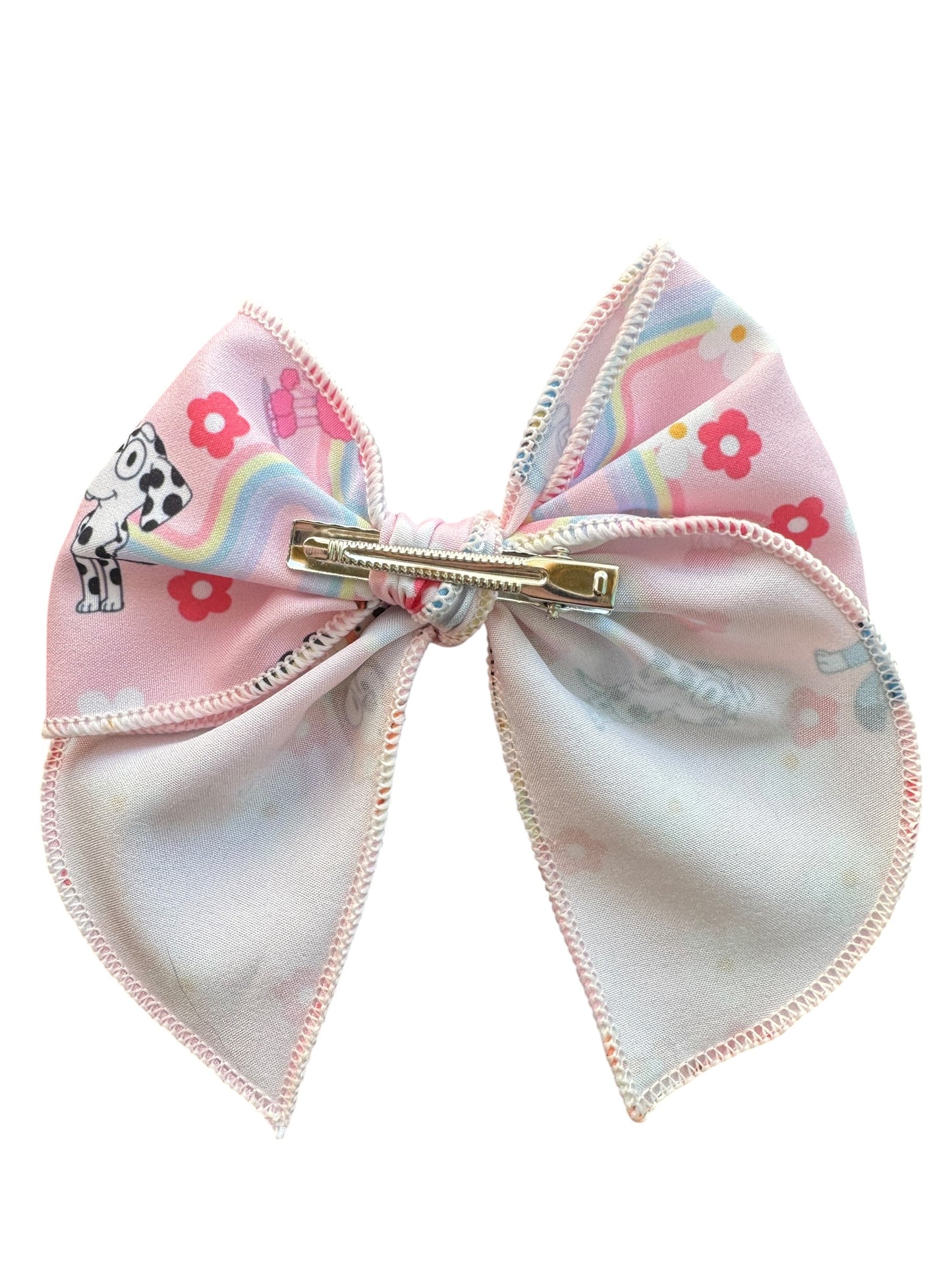 Bluey Hair Bow for Girls - Blue Dog Rainbow Bow