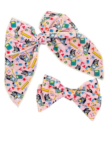 Blue Dog School Hair Bow for Girls